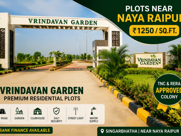 Developed residential land for sale on Old Dhamtari Road near New Raipur connectivity.
