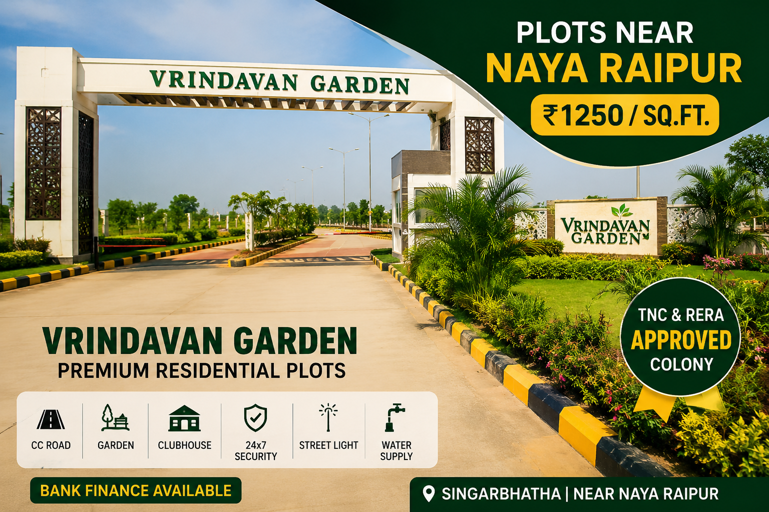 Developed residential land for sale on Old Dhamtari Road near New Raipur connectivity.