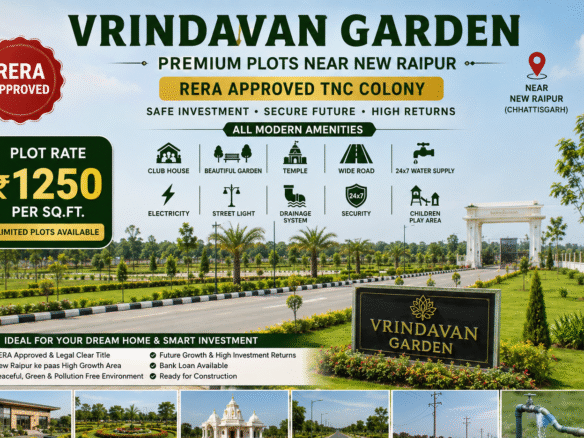 Grand entrance gate of Vrindavan Garden residential plot project on Old Dhamtari Road Raipur
